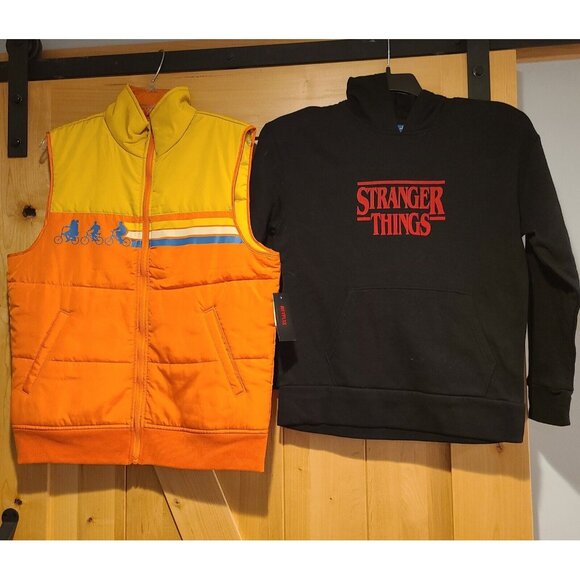 Stranger Things Lot of 2 New! Netflix Vest Pufer Size M & Old Navy Hoodie Sz XL - Picture 1 of 16